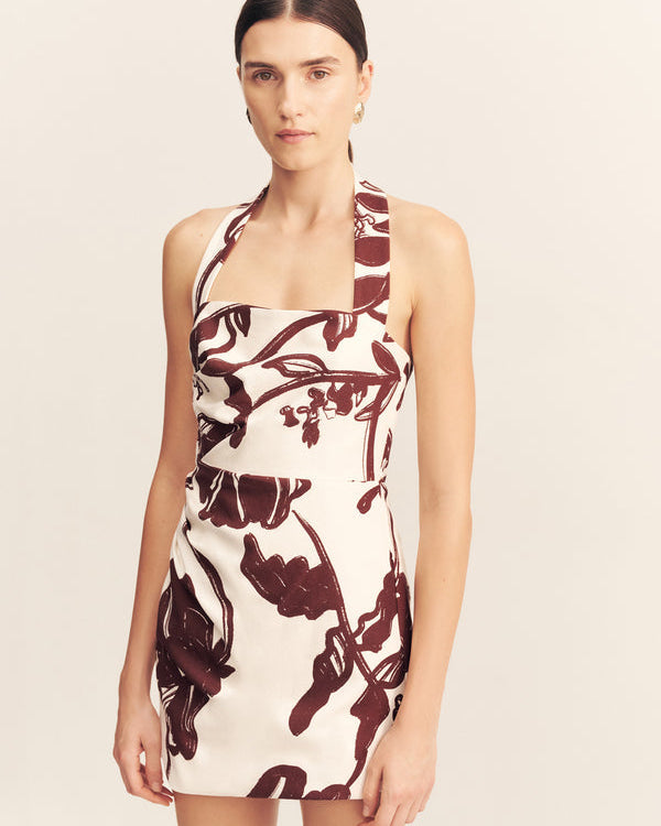 Shona Joy Emmett Halter Draped Mini Dress Redwood Wallpaper