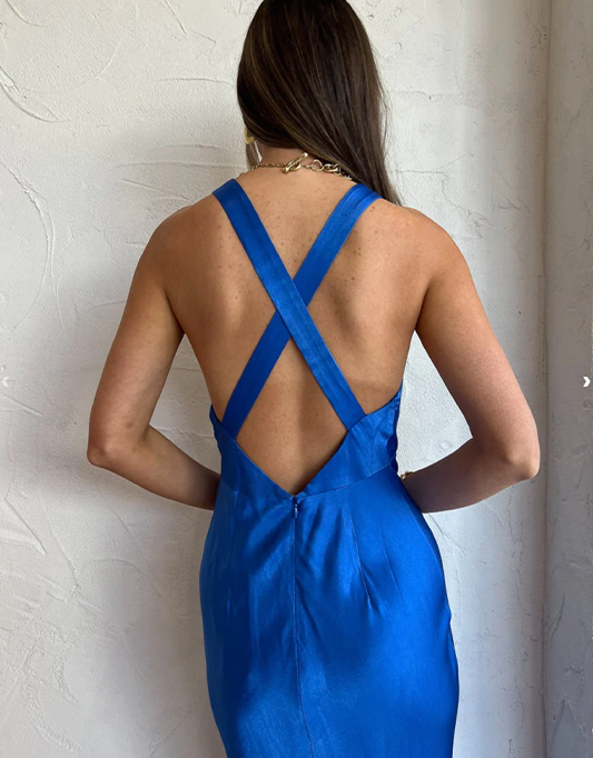 Shona Joy Oliviera Plunge Cross Back Midi Dress In Strong Blue