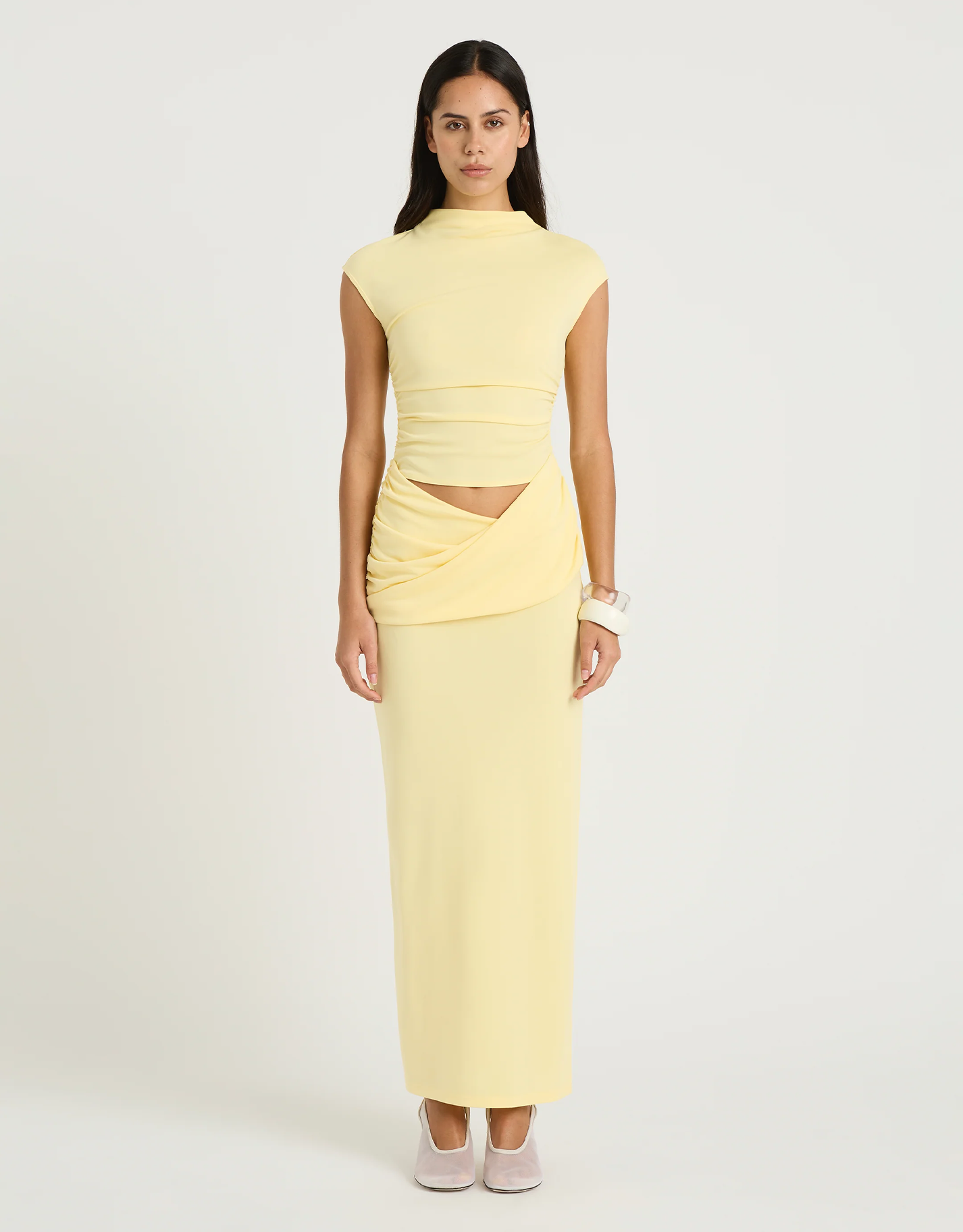 benni yellow dress Benni Royce Maxi Dress Butter – The Dressing Room Hire
