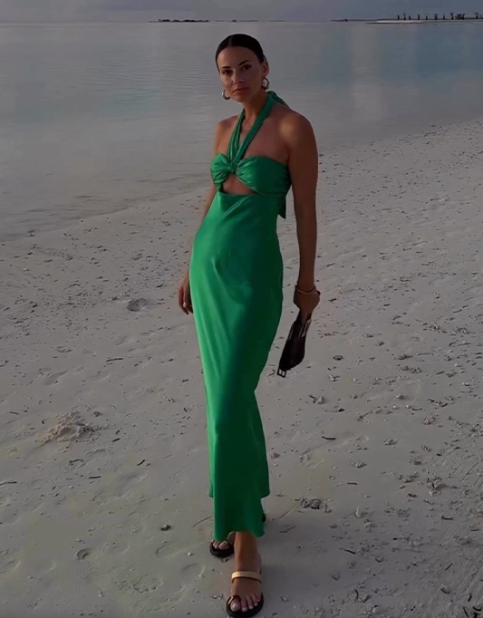 Shona Joy Lana Ruched Halter Midi Dress In Tree Green