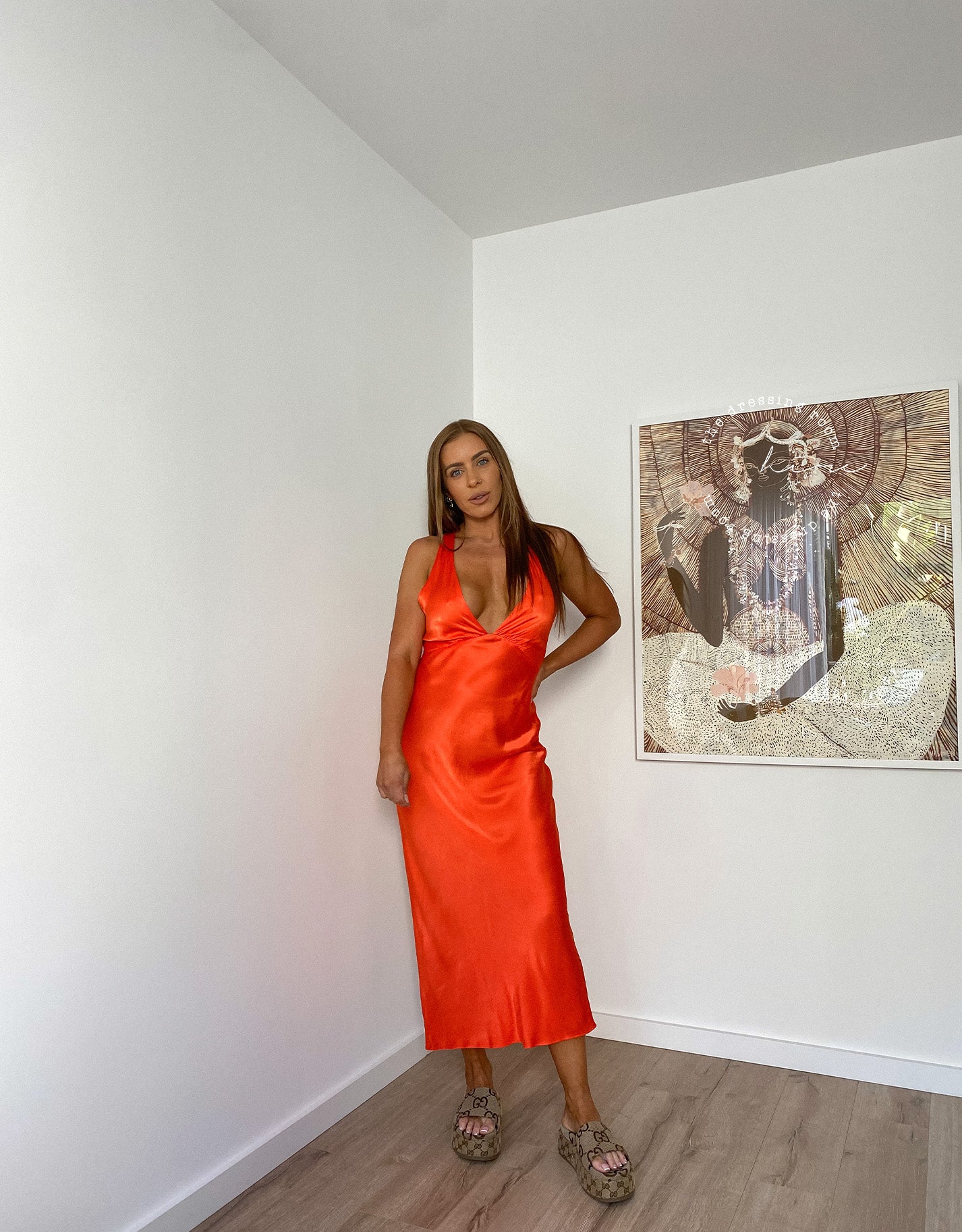 Shona Joy Milo Plunge Cross Back Midi Dress In Hibiscus