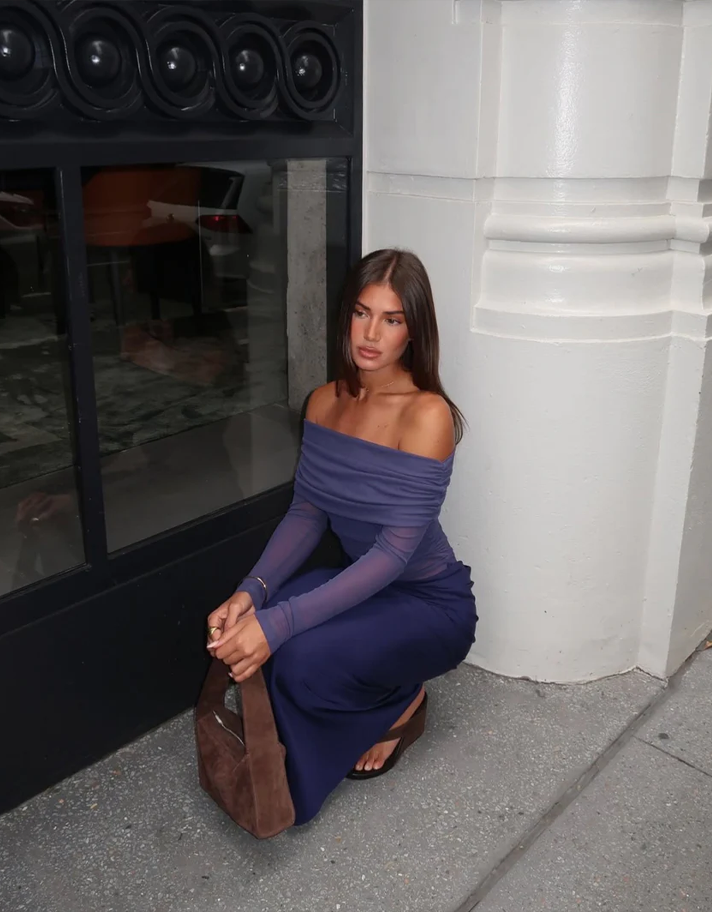 Benni Yasmin Off Shoulder Maxi Dress Navy