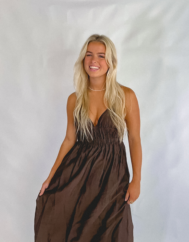 Sir The Label Anje V Neck Gown in Chocolate