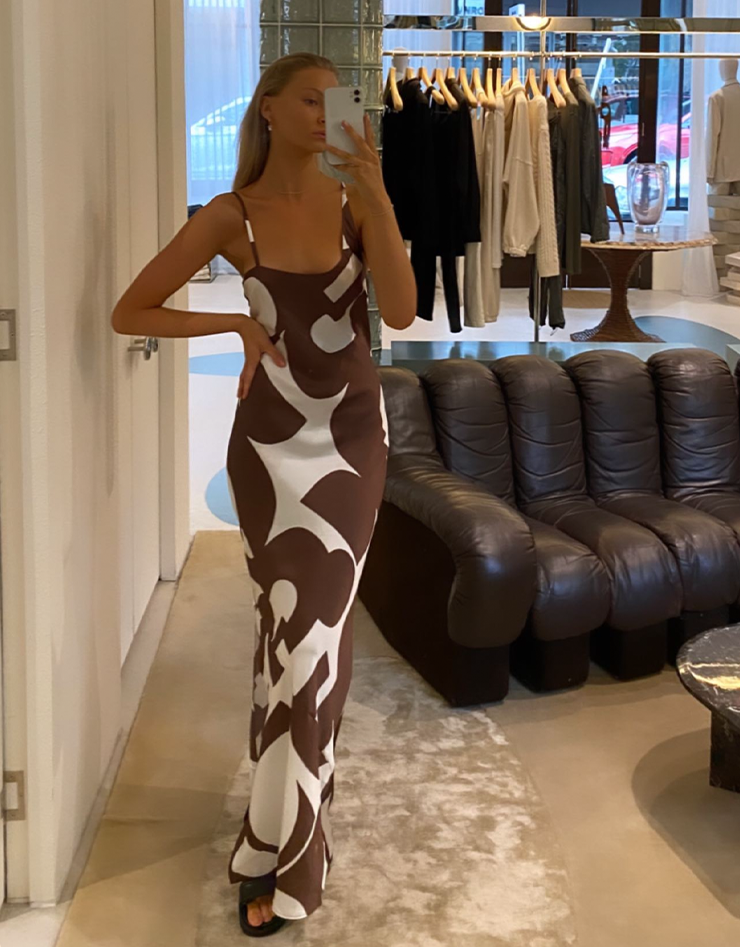 Sir The Label Julien Assymetric Slip in Abstract Chocolat