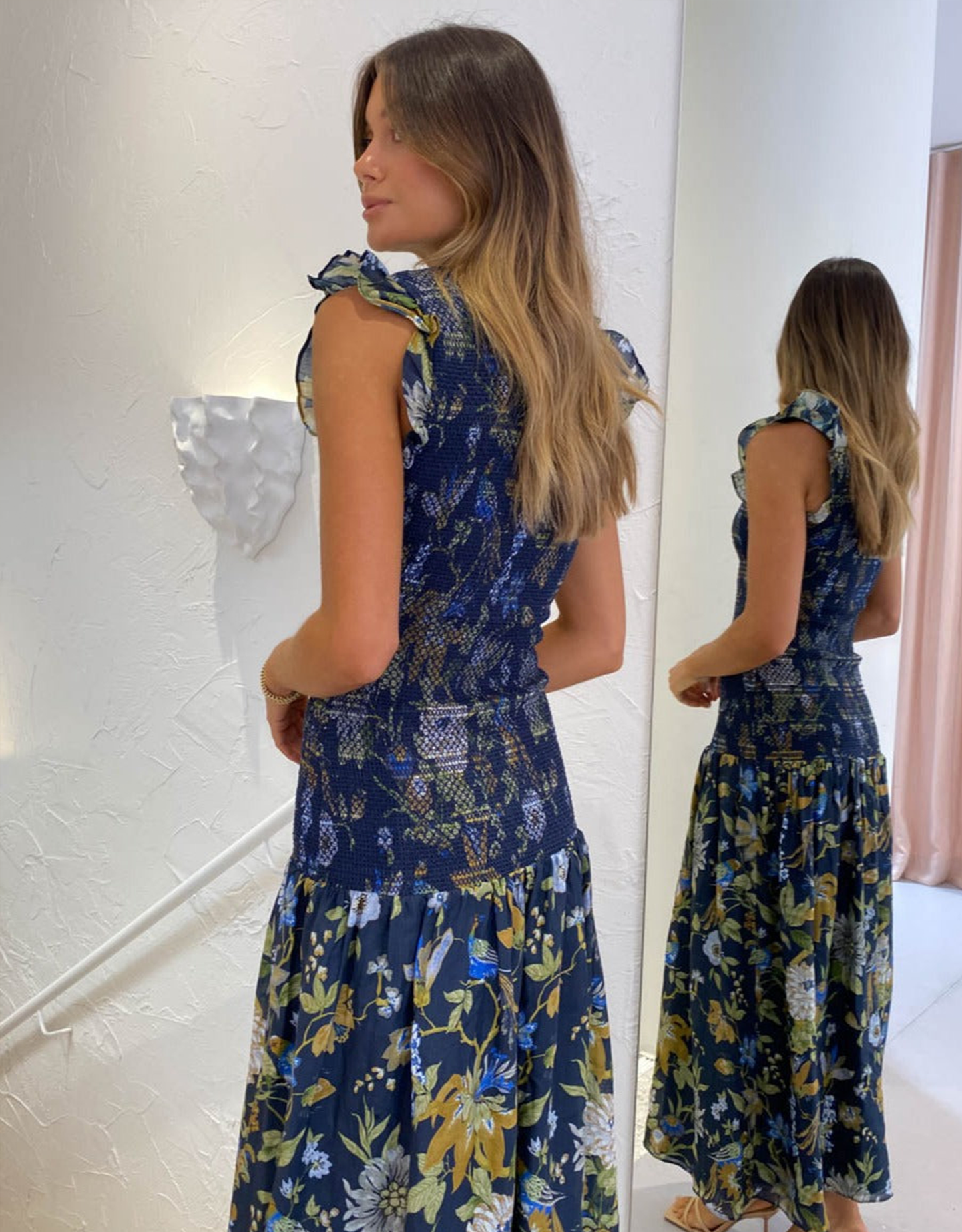 Sir The Label Diana Smocked Midi Dress In Delia Print