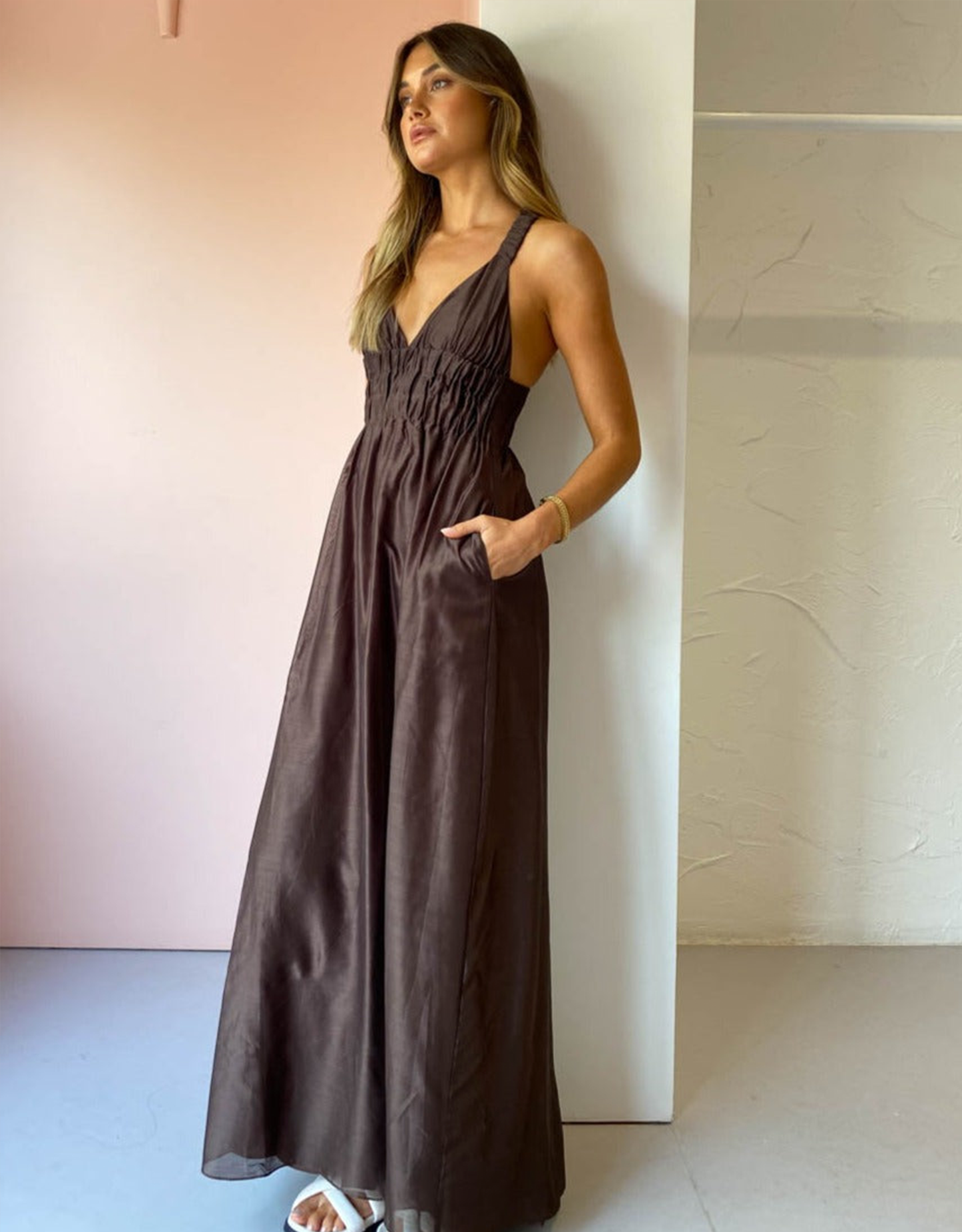 Sir The Label Anje V Neck Gown in Chocolate