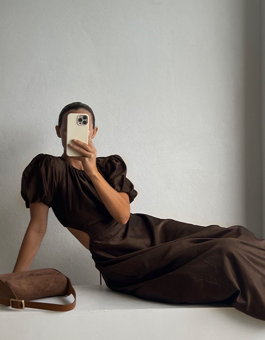 Sir The Label Anje Puff Sleeve Gown In Chocolate