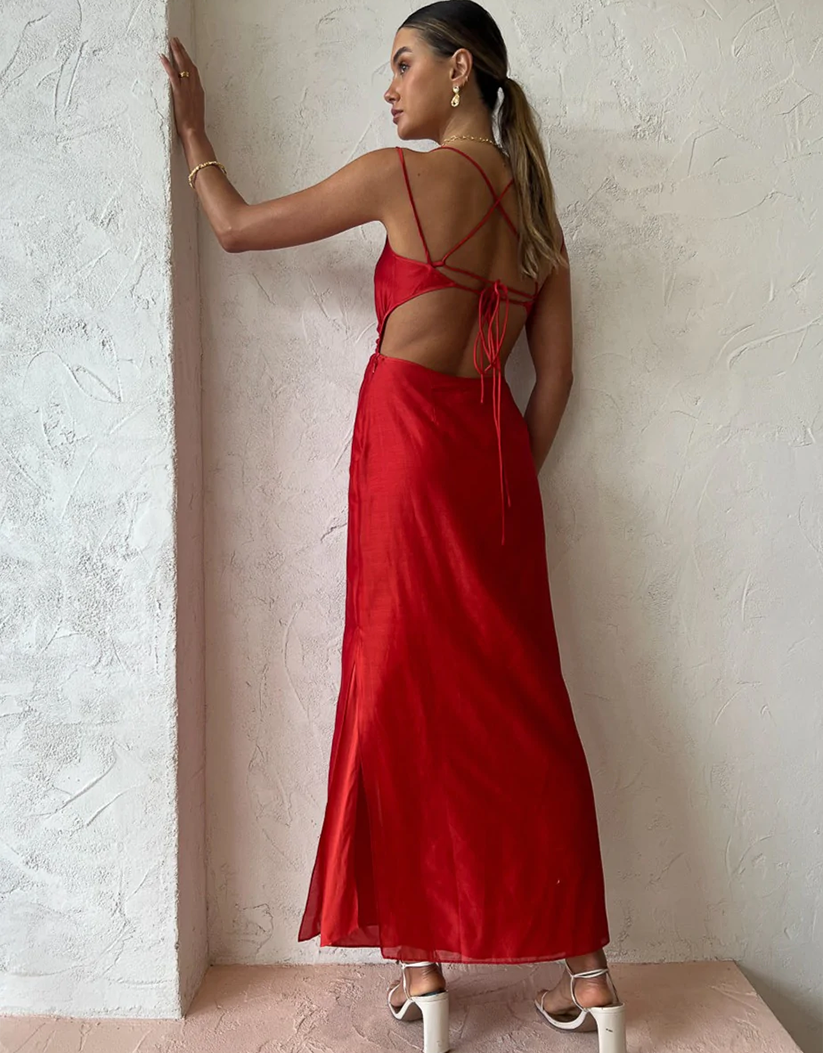Sir The Label Lucelia Cut Out Midi Dress In Red