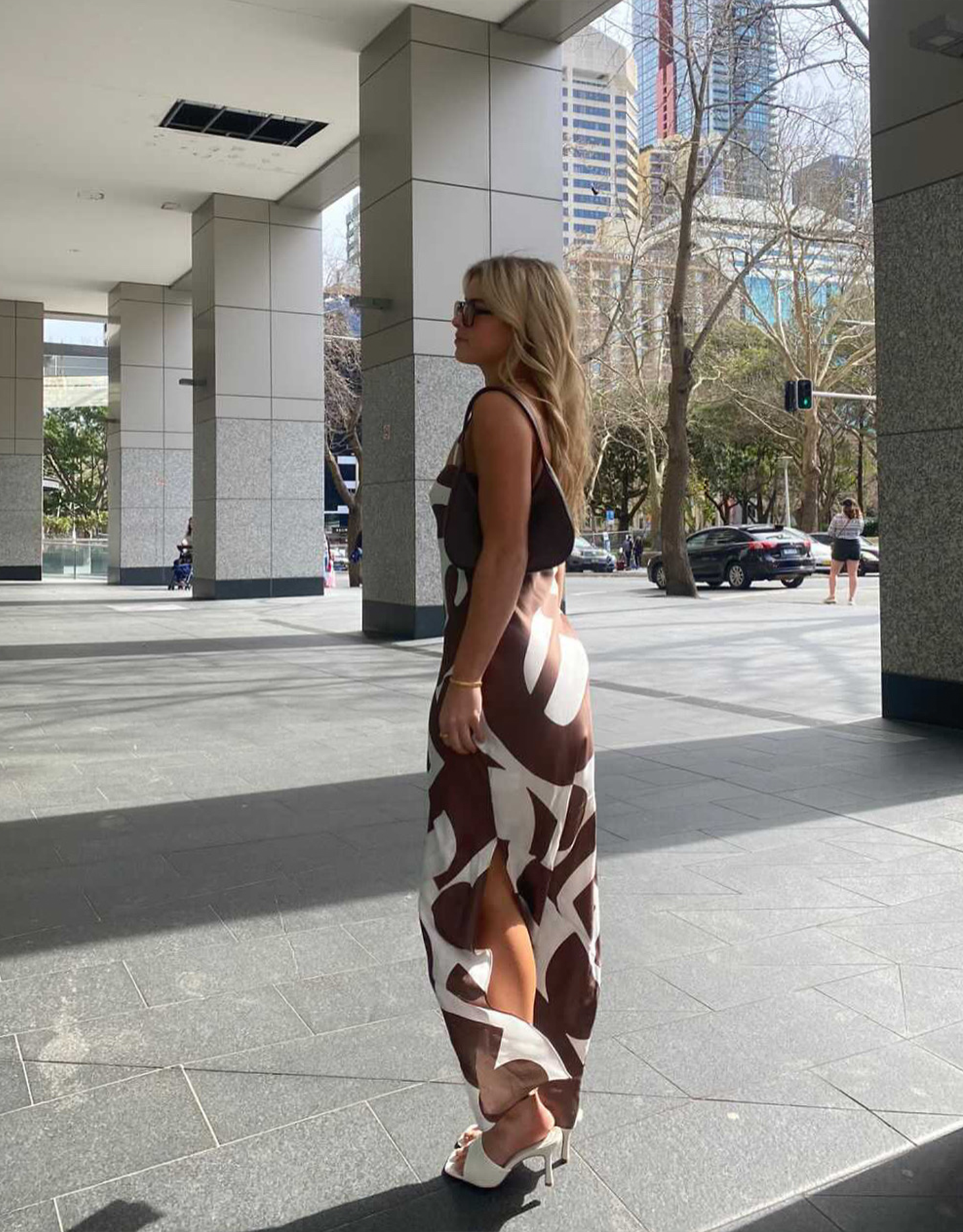 Sir The Label Julien Assymetric Slip in Abstract Chocolat