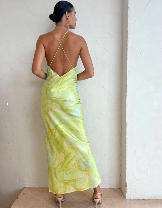 Ginia Gaia Maxi Dress in Lime Swirl Print