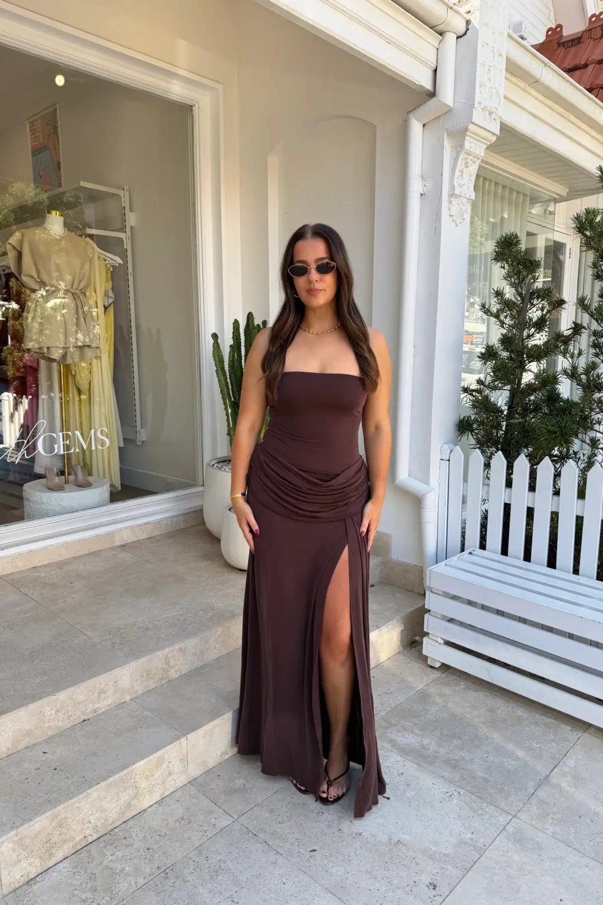 Sneaky Link Bianca Strapless Maxi Dress Chocolate