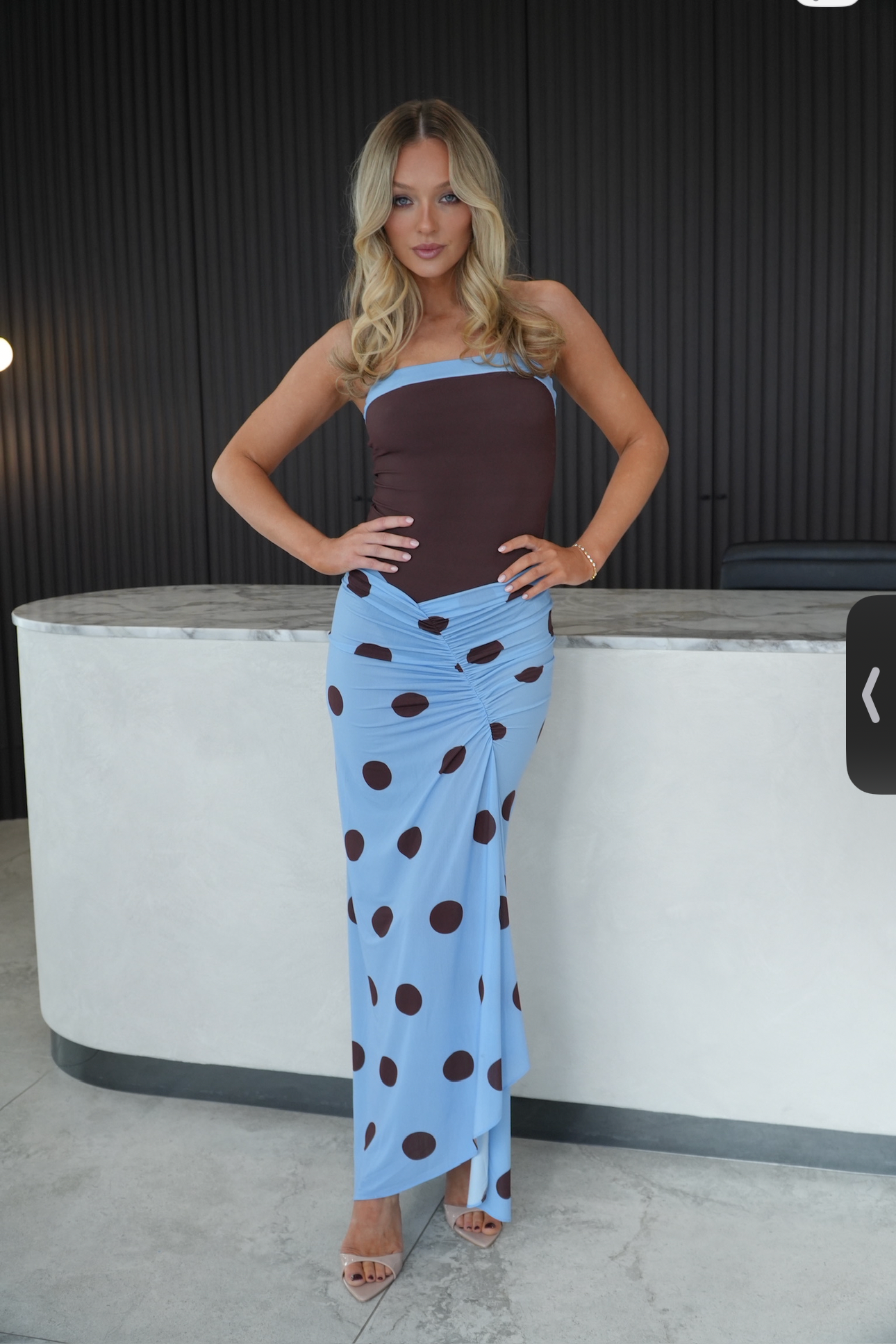 Benni Rumi Strapless Maxi Blue Choc Polka
