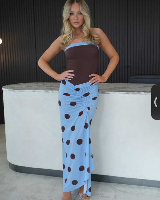 Benni Rumi Strapless Maxi Blue Choc Polka