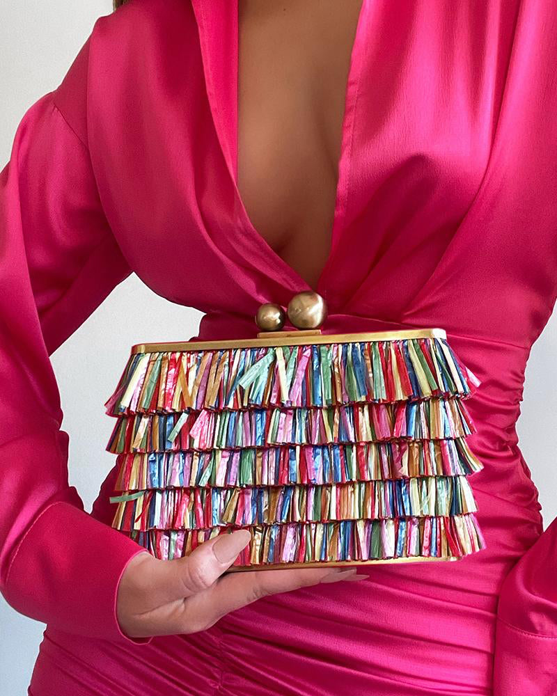 Olga Berg Carlita Carnivale Fringe Clutch Bag