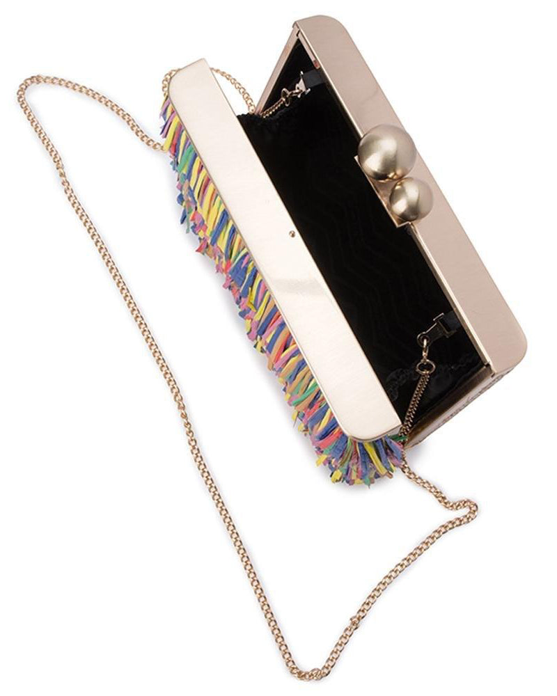 Olga Berg Carlita Carnivale Fringe Clutch Bag