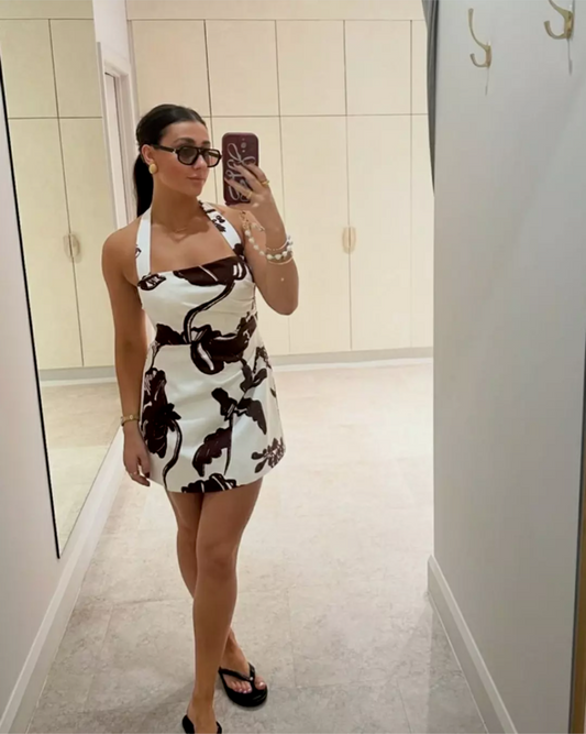 Shona Joy Emmett Halter Draped Mini Dress Redwood Wallpaper