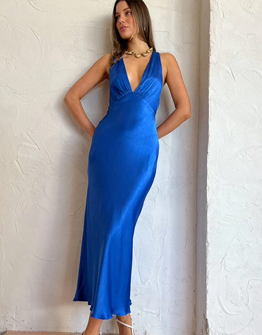 Shona Joy Oliviera Plunge Cross Back Midi Dress In Strong Blue – The  Dressing Room Hire