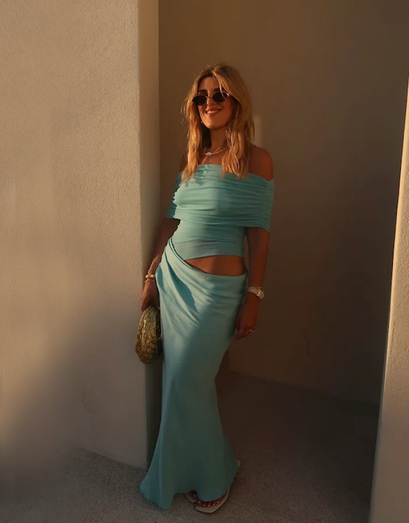 Benni Nico Off Shoulder Maxi Dress Aquamarine