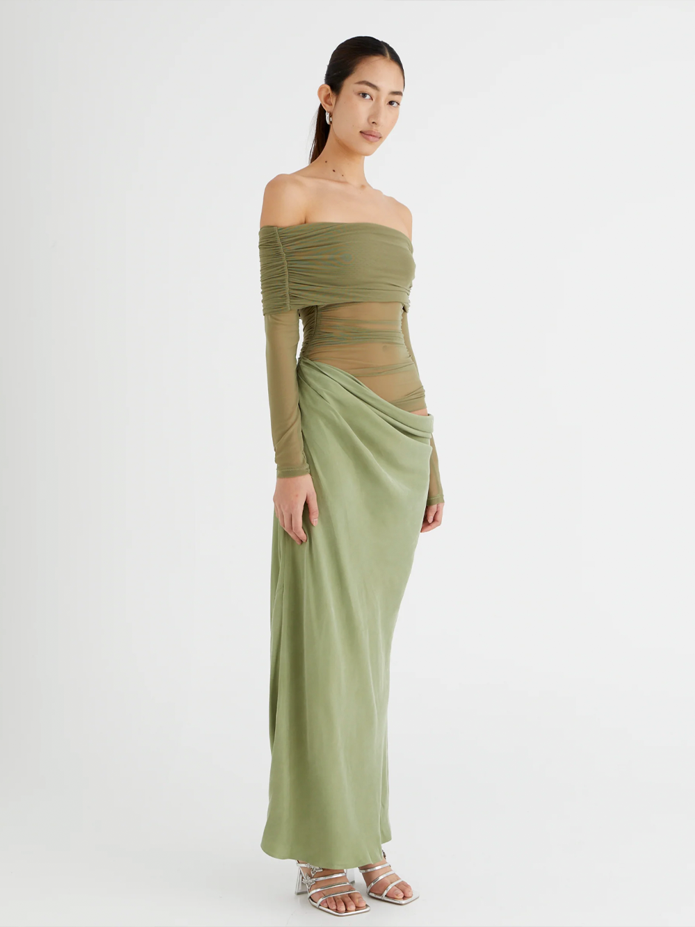 Benni Yasmin Off Shoulder Maxi Dress Pistachio