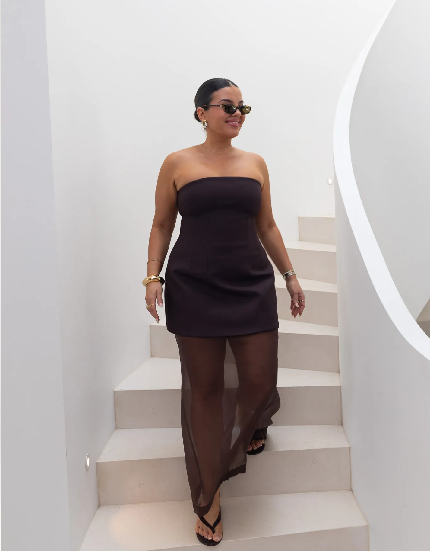 Sneaky Link Jaz Hand Strapless Mini Dress and Organza Sheer Skirt Chocolate