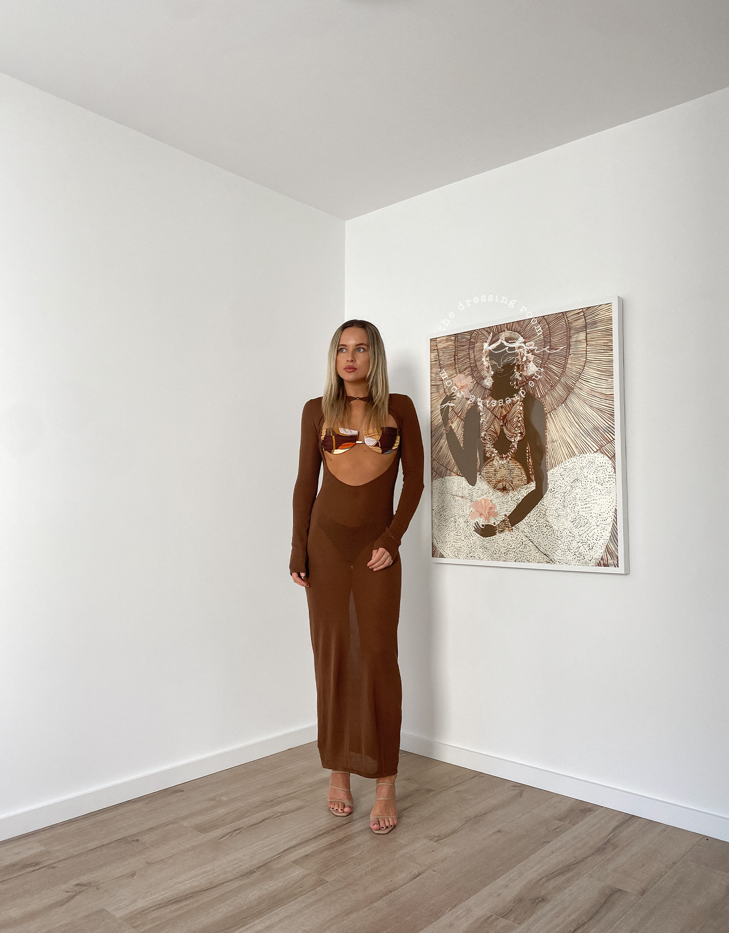 Sir The Label Eva Knit Midi Dress In Chocolate And Vista Gathered Balconette