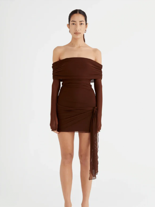 Benni Yasmin Off Shoulder Mini Dress Cacao