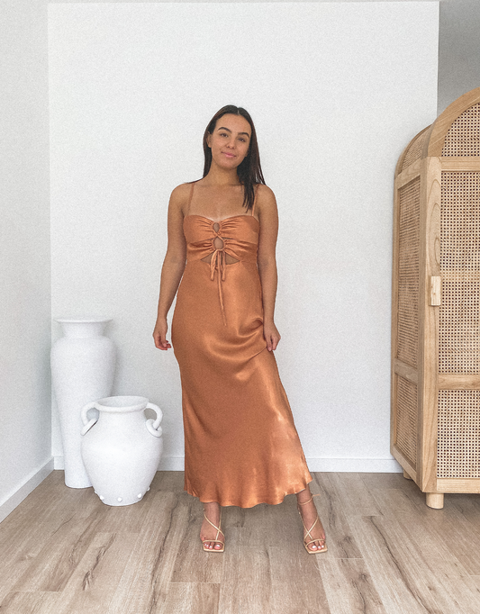 Shona Joy Eloise Lace Up Dress in Caramel
