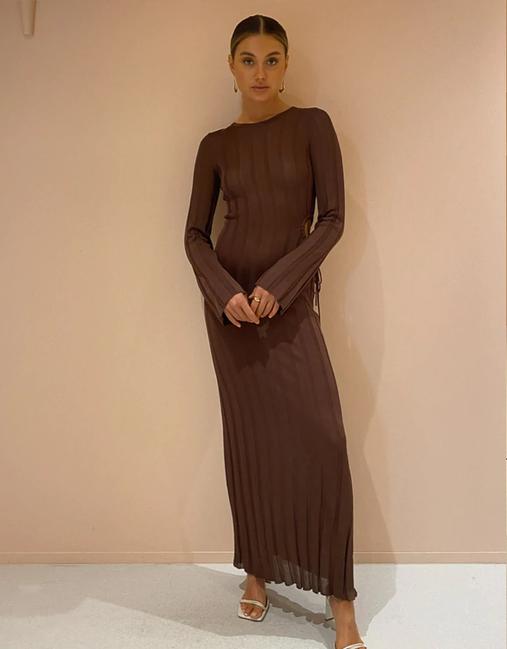 Sir The Label Aya Cut Out Dress in Chocolate