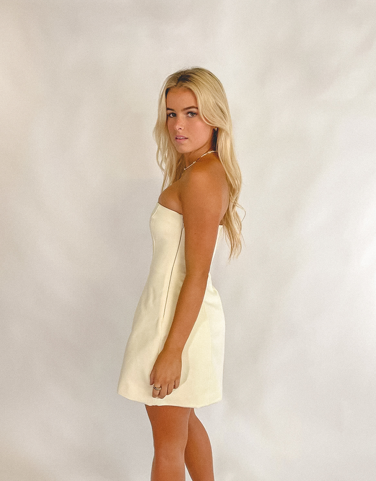 Sir The Label Marco Strapless Mini Dress in Lemon