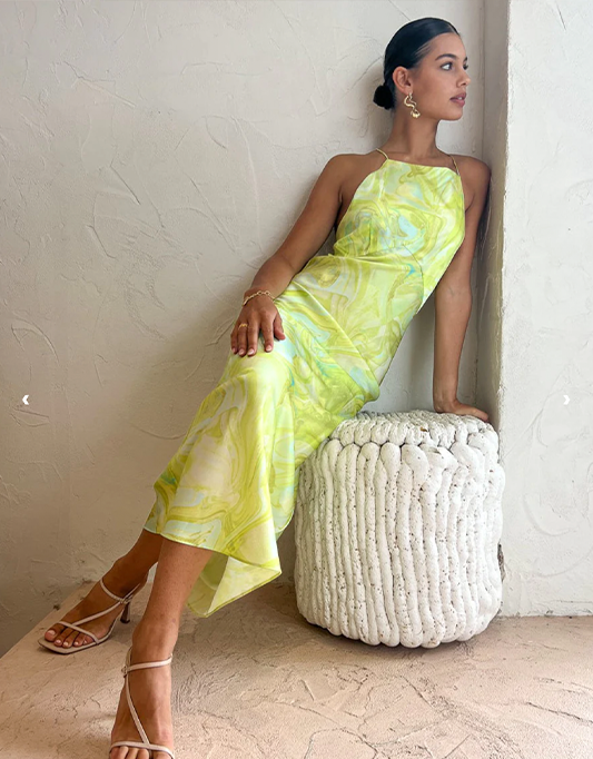 Ginia Gaia Maxi Dress in Lime Swirl Print