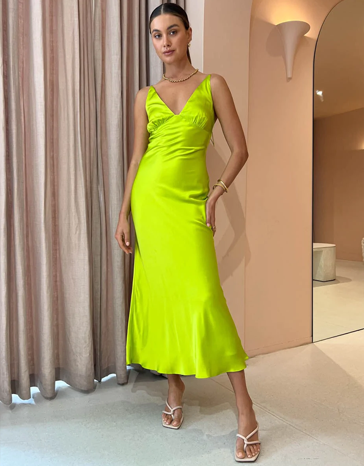Ginia Sonia Maxi Dress In Electric Lime