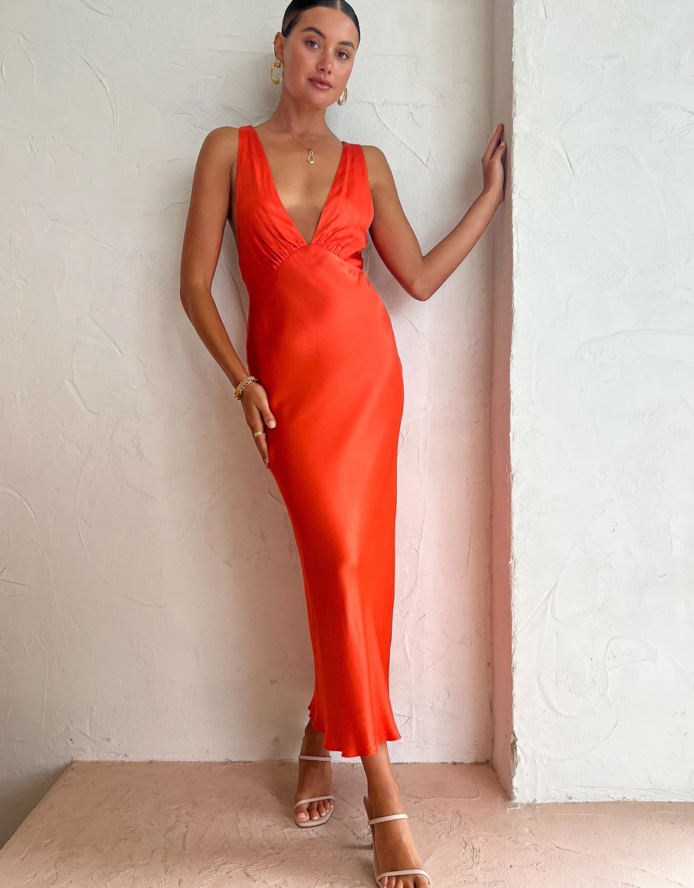 Shona Joy Milo Plunge Cross Back Midi Dress In Hibiscus