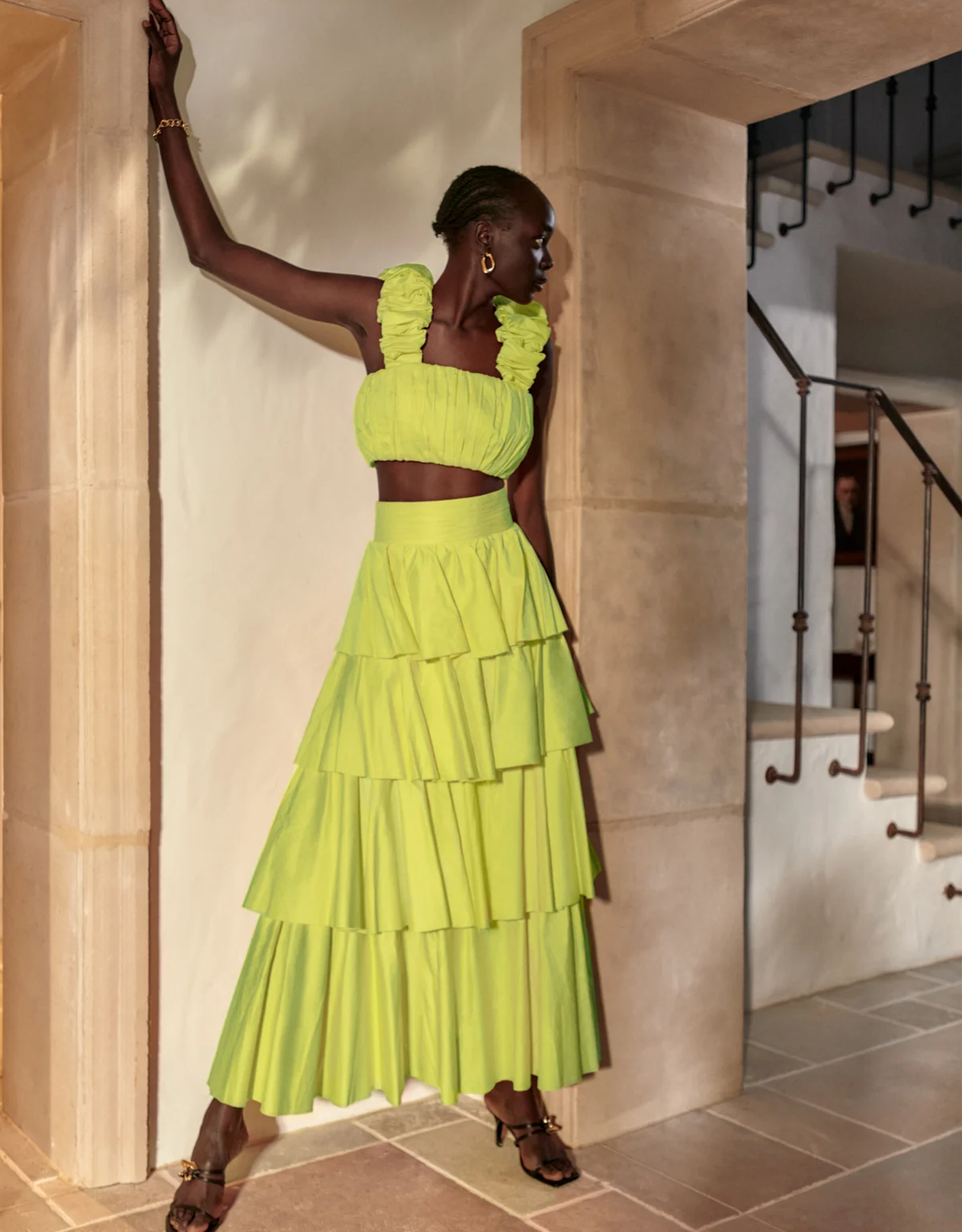 Green ruffle skirt hotsell