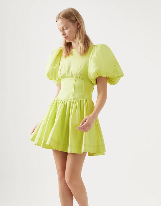 Aje Gianna Puff Sleeve Mini Dress In Light Lemon