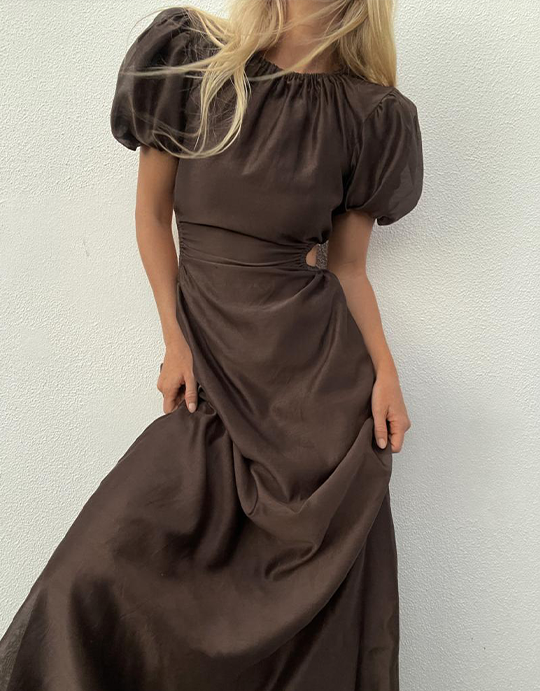 Sir The Label Anje Puff Sleeve Gown In Chocolate