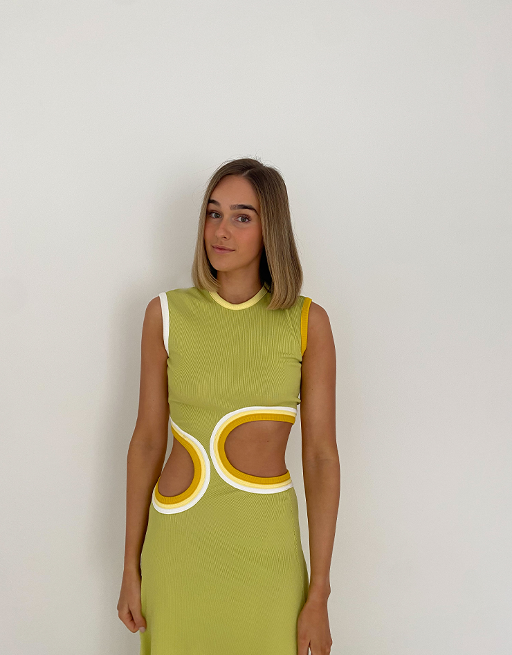 Christopher Esber Multi Bind Lime Paisley Cut Out Torso Dress